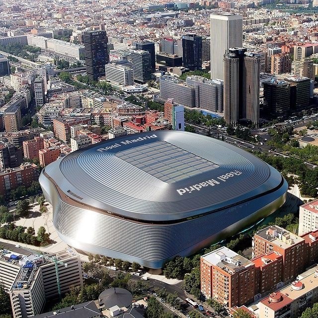 The image is of Santiago Bernabeu Stadium in Spain